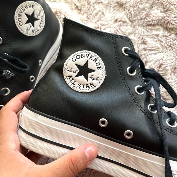 Converse Shoes - BLACK LEATHER PLATFORM CONVERSE